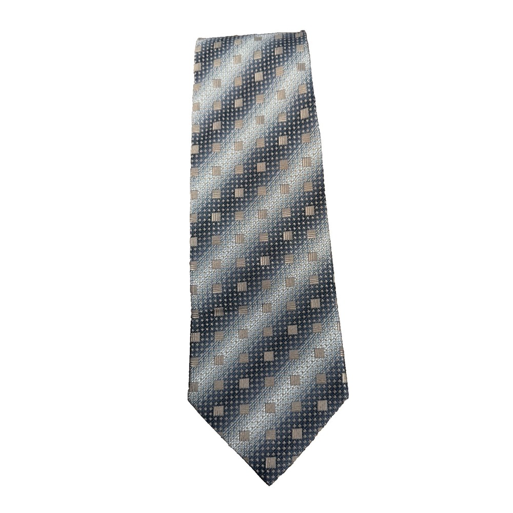 Burma Bibas Mens Silk Necktie Brown Gray Geometric Square USA Vintage NWT